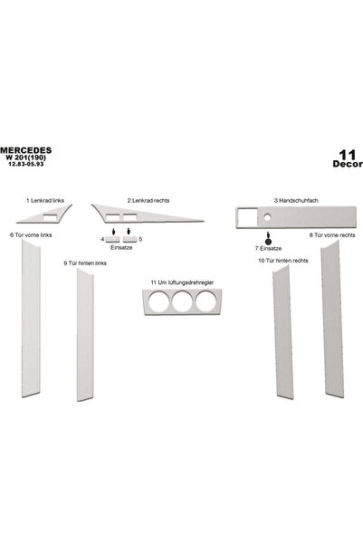 Marscockpitdesign غطاء كونسول توربيدو مرسيدس 190 1983-1993 11 قطعة