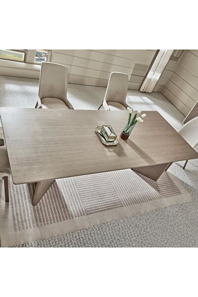 Danube Home Libra 1 + 8 Dining Set - Dining Table - Light Brown/Beige