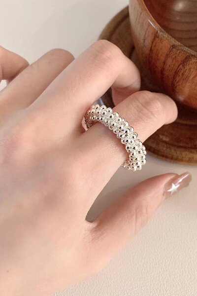 TAKIŞTIR Silver Color Ball Detailed Adjustable Ring