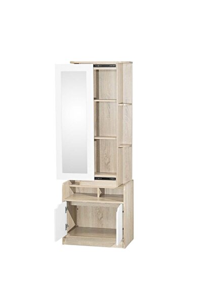 danube Kinder 2-Door Tall Dresser with Mirror - White & Sonoma Oak - Kids Furniture - 2-Year Warranty