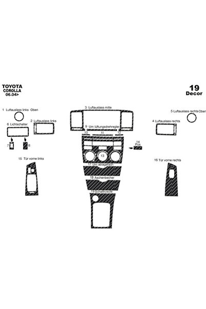Marscockpitdesign تويوتا كورولا كونسول-توردو 2004-2007 19 قطعة
