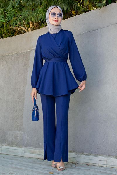 Tesettür Çarşım Bety Linen Cruiser Tunic Trousers Set-Laci