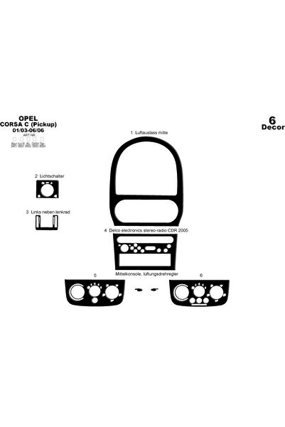 Marscockpitdesign أوبل كورسا C قطع غيار كونسول-تغطية الطبلون 2003-2006 6 قطع