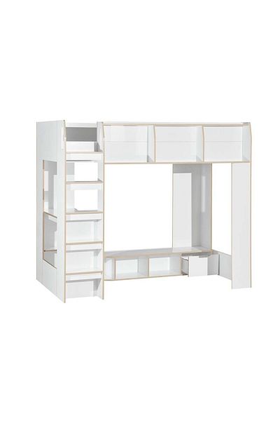 Danube Home Kinder 90x190 Loft Bunk Bed with Study Desk & Storage - White & Sonoma Oak L195.4xW113xH170cm