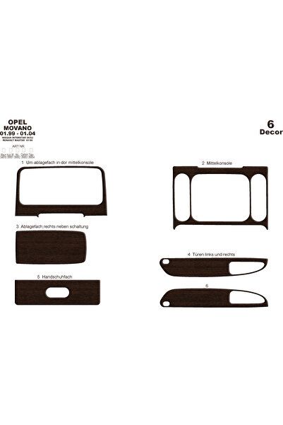 Marscockpitdesign أوبل موفانو ماستر إنترستار كونسول-توربيدو 1999-2003 6 قطع