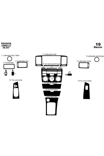 Marscockpitdesign تويوتا كورولا كونسول-توردو 2004-2007 19 قطعة
