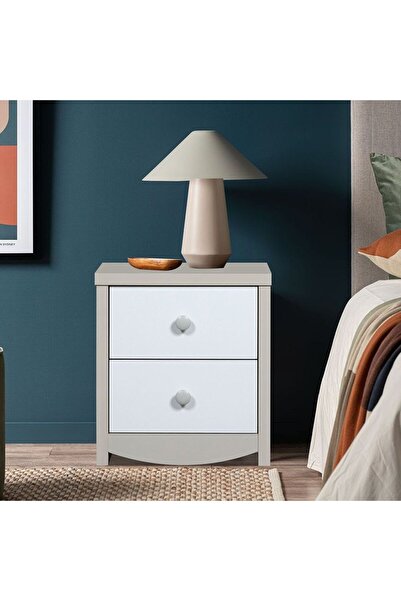 Danube Home طاولة جانبية للأطفال من هازل مع درجين - بيج فاتح وأبيض - خشب هندس...