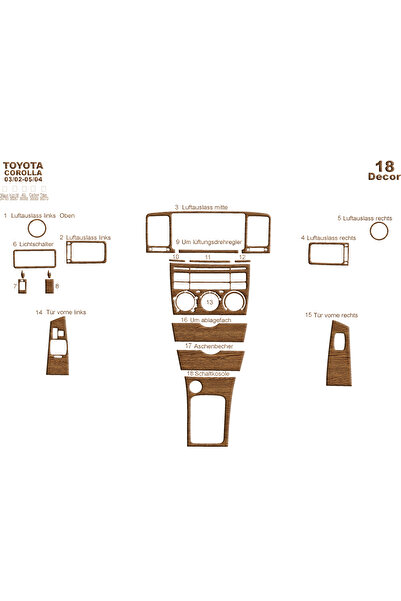 Marscockpitdesign تويوتا كورولا كونسول-توردو 2002-2004 18 قطعة