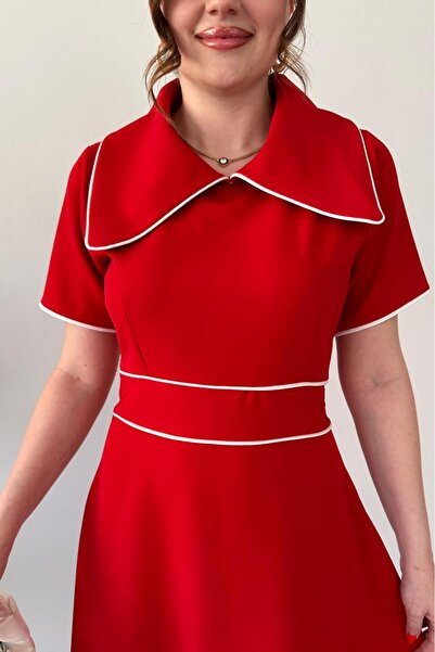 MaziButik Double Dress with Big Collar Red