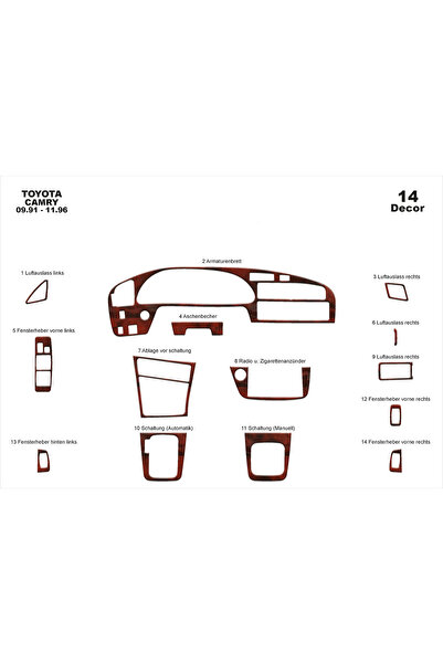Marscockpitdesign تويوتا كامري وحدة التحكم-توبوردو 1991-1997 14 قطعة
