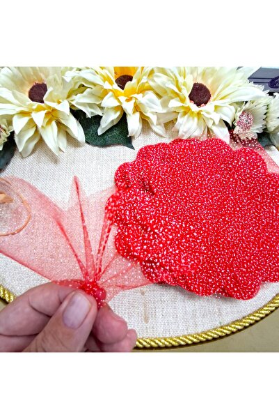 Murat Süs 18 Cm Karlı Kırmızı Organze Tül - 100 Adet - Nikah Şekeri | Söz Niş...