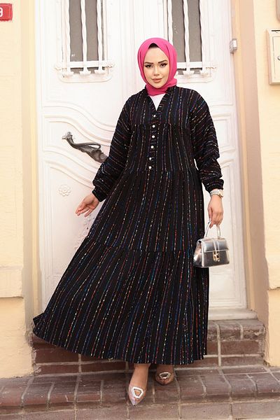 N.S NEVA STYLE Striped Black Hijab Dress 103016S