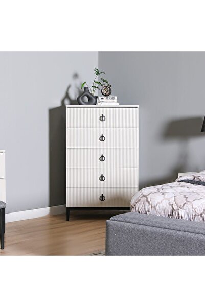 Danube Home Defne 5-Drawer Chest of Drawers - Cream/Black - Stylish Bedroom Storage with 5-Year Warranty