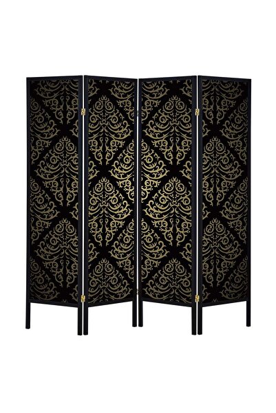 Danube Home فاصل غرفة خشبي من Wally بأربعة ألواح - أسود منقوش، مع ضمان لمدة ع...
