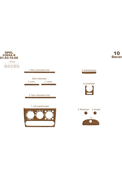 Marscockpitdesign أوبل كورسا B / تيجرا / كومبو كونسول-توربيدو 1993-2000 10 قطع