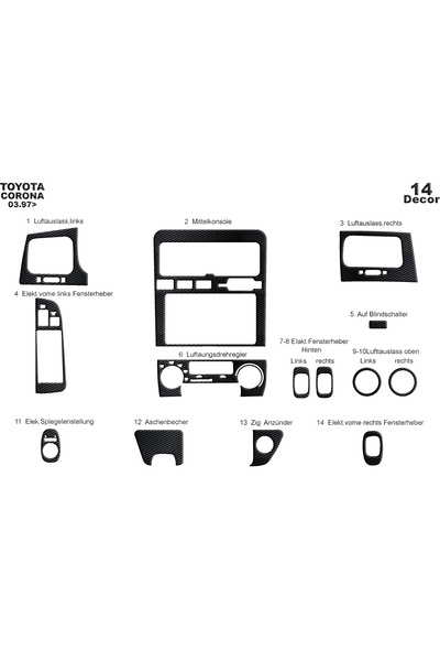 Marscockpitdesign تويوتا كورونا وحدة التحكم-تغليف التوربو 1997-2003 14 قطعة