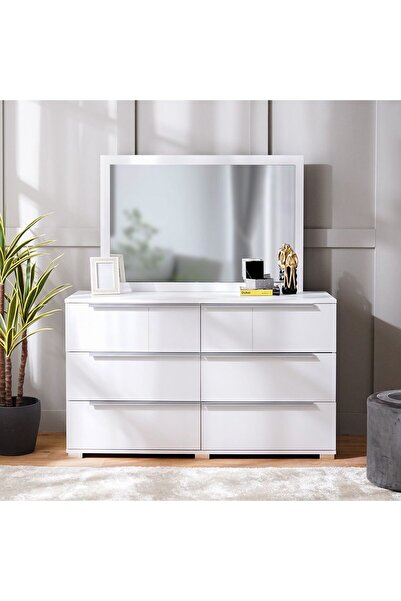 Danube Home Brooklyn Dresser with Mirror - White Wood Bedroom Storage - Stylish & Functional 137x45.3x81.6cm