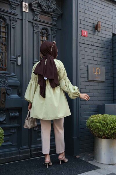 N.S NEVA STYLE Green Hijab Tunic with Gather Detail 101033Cy