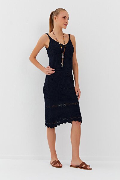 Nish&Chic Strappy Openwork Patterned Knitwear Dress