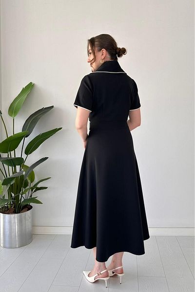MaziButik Rochie dublă cu guler mare neagră