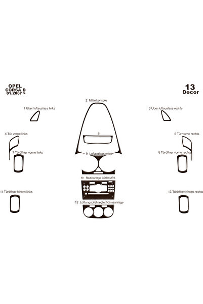 Marscockpitdesign أوبل كورسا D كونسول-توربيدو 2007 13 قطعة