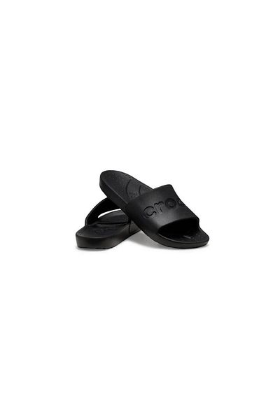 Crocs Унисекс лого на марката - стилни и нехлъзгащи се удобни, издръжливи чехли с една лента с дебела подметка, черни