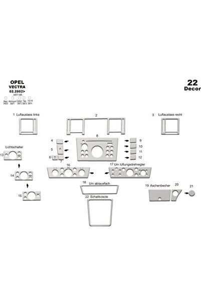 Marscockpitdesign أوبل فيكترا C مطلي بالألمنيوم 2002-2008 22 قطعة