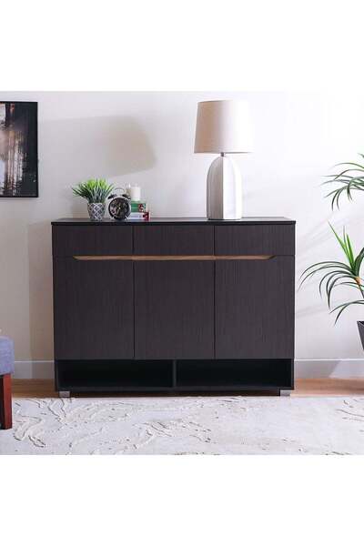 Danube Home Bill 3 Door & 3 Drawer Shoe Cabinet - Wenge/Oak - Holds 22 Pairs ...