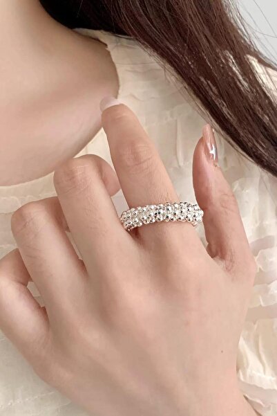 TAKIŞTIR Silver Color Ball Detailed Adjustable Ring