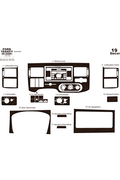 Marscockpitdesign فورد ترانزيت جورني كونسول-توربيد 2006-2010 19 قطعة
