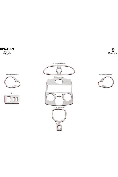 Marscockpitdesign رينو كليو 3 مطلي بالألمنيوم 2005-2012 9 قطع