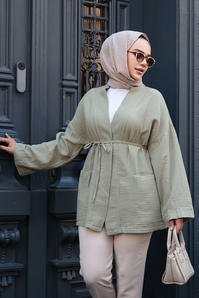 N.S NEVA STYLE Light Khaki Hijab Kimono 19032Ahk