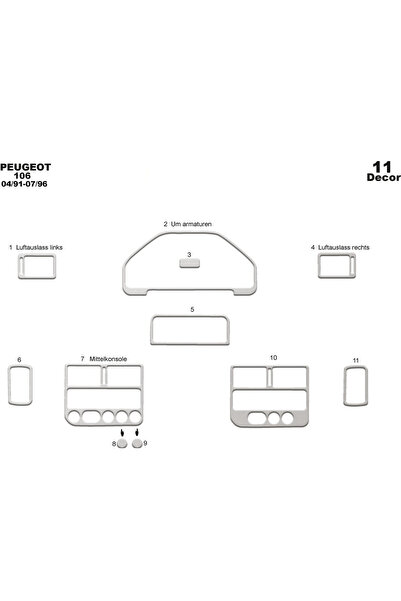 Marscockpitdesign بيجو 106 كونسول-توربيدو 1991-1996 11 قطعة