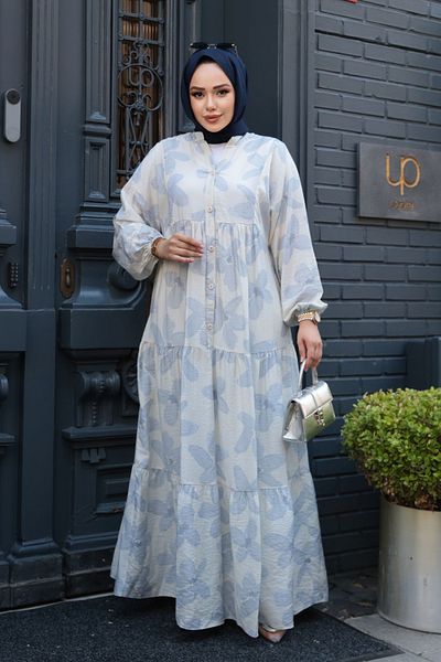 N.S NEVA STYLE Patterned Gray Hijab Dress 19035Gr