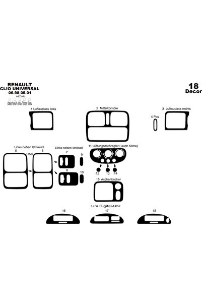 Marscockpitdesign رينو كليو مطلي بالألمنيوم 1998-2001 18 قطعة