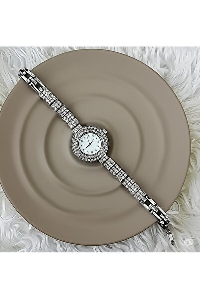 FAMEMUS ACCESSORY Silver Color Sparkle Stone Bracelet Watch