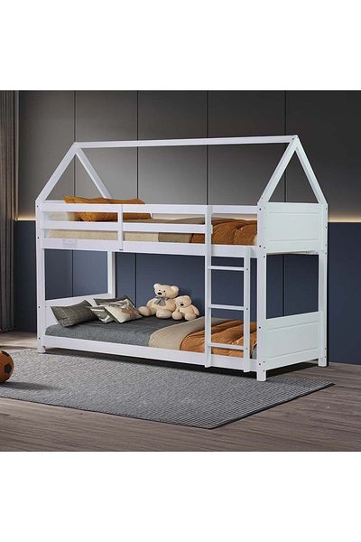Danube Home Derby House 90x200 Solid Wood Bunk Bed - White L210xW106xH116cm