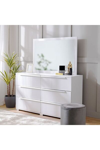 Danube Home Brooklyn Dresser with Mirror - White Wood Bedroom Storage - Stylish & Functional 137x45.3x81.6cm