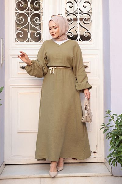 N.S NEVA STYLE Light Khaki Hijab Muslin Dress 19033Ahk