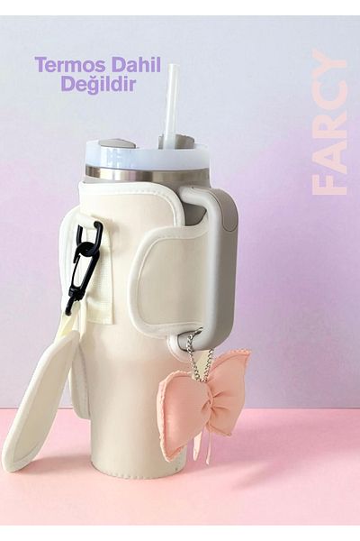 Stanley حقيبة متوافقة مع ترمس سعة 1.18 لتر مع شفاطة Quencher (أبيض) ومجموعة فيونكة ساحرة (مجموعة من 2)