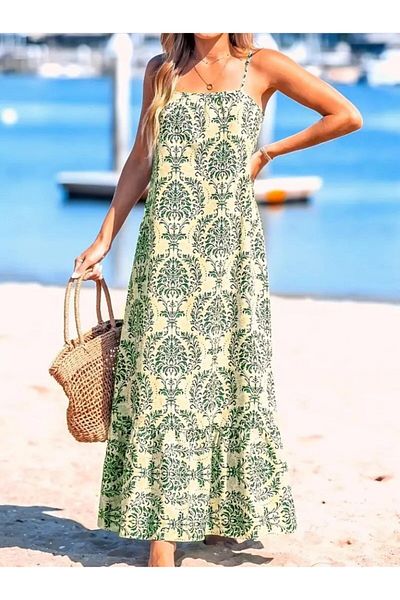 Modayakamoz New Season Women's Rope Strap Patterned Ruffle Single Jersey Dress