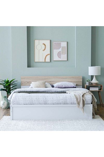 Danube Home Aurora 180x200 King Bed - White/Natural Oak L207xW190xH90cm