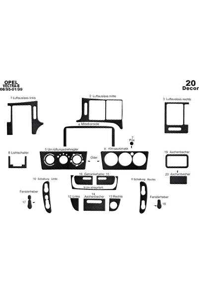 Marscockpitdesign أوبل فيكترا B وحدة التحكم-تغطية التوربيدو 1995-2002 20 قطعة