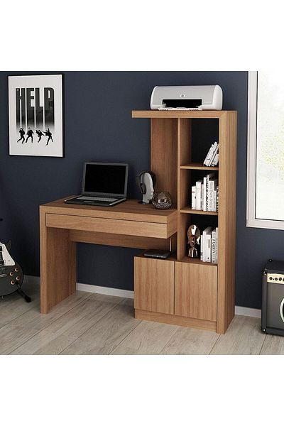 Danube Home Mia Workstation Office Table with Shelves - Almond L122.5xW46.5xH138cm