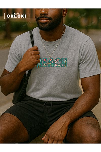 EFFRENATU Orki Beach Men's Summer Grey T-Shirt & Black Shorts Set