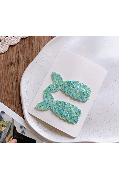 LİLİBETH BİJOU Turkuaz Simli Deniz Kızı Kuyruğu Toka – 2’li Set
