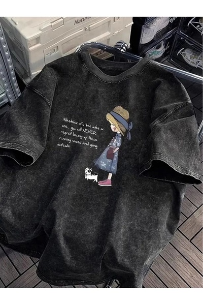 Violon Χαριτωμένο εμπριμέ πλενόμενο Vintage Unisex Oversize T-Shirt