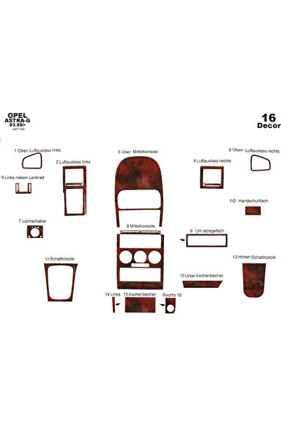 Marscockpitdesign أوبل أسترا جي وحدة التحكم-توبيردو 1998-2003 16 قطعة