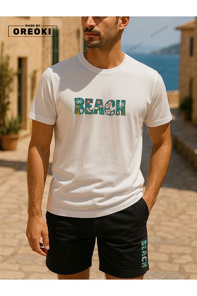 EFFRENATU Orki Beach Men's Summer White T-Shirt & Black Shorts Set