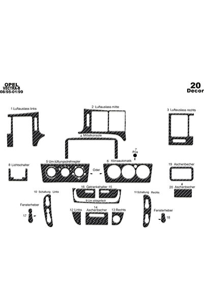 Marscockpitdesign Opel Vectra B Acoperire din aluminiu 1995-2002 20 buc